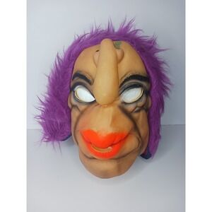 Vintage Fun World Halloween Mask -  Purple Hair , Upside Down Nose